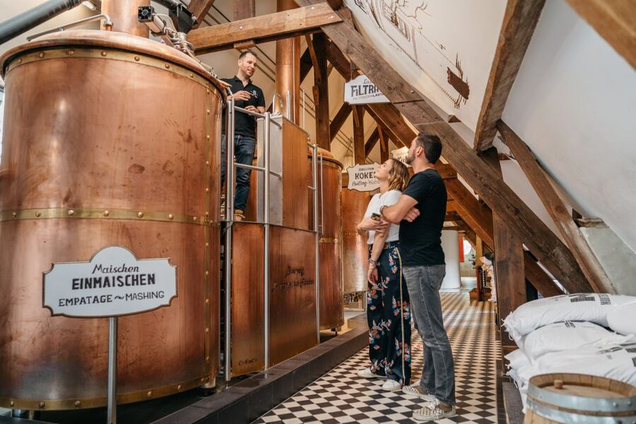 Bruges: Bourgogne des Flandres Brewery and Distillery Visit - The included drink and the canalside terrace
